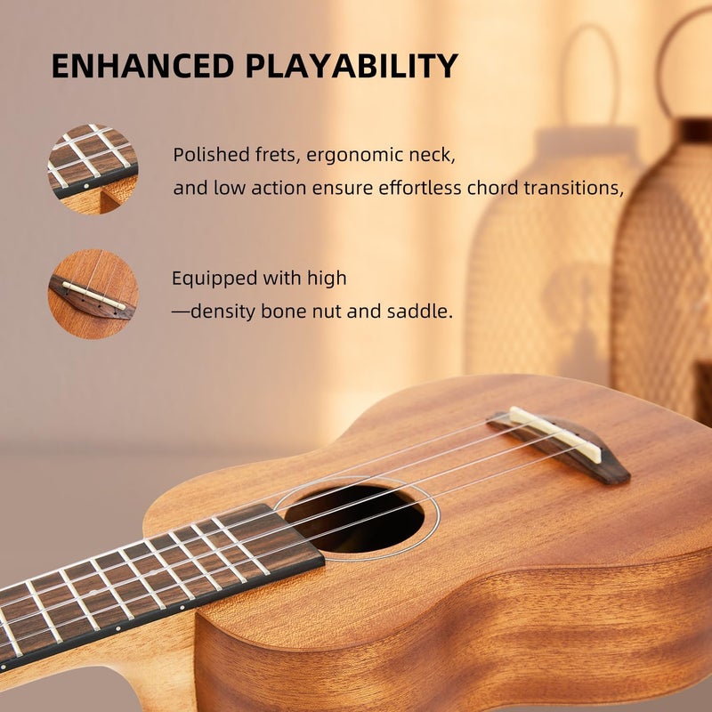 TOM 23" Sapele Concert Ukulele – Includes Quick Locking Strap On Ukulele Beginner Kit, Ukelele for Professional Adults, Beginner & Kids, Rich Tone with D’Addario Strings, (23" Concert) - Image 5